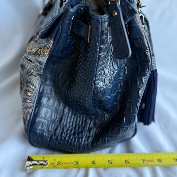 NWOT SHARIF 1827 Blue Tapestry Tote Satchel Handbag Croc Embossed Vintage - Picture 3 of 16